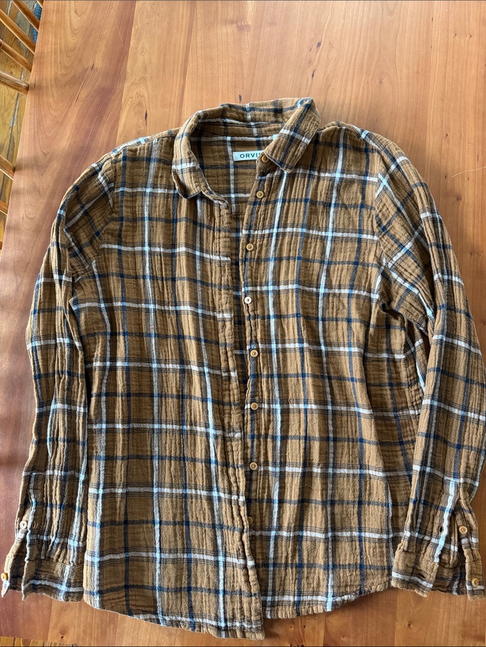 Orvis Brown and White Plaid Casual Button-Down Shirt